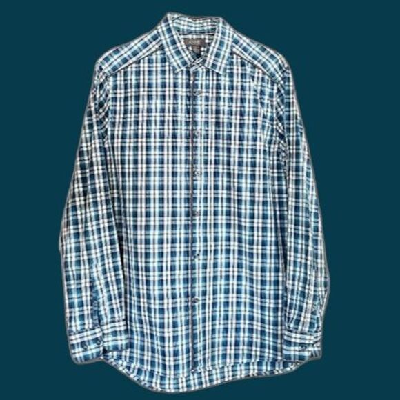 Kenneth Cole Reaction Business Dress Plaid Button Down - Size M - Cerulean Blue - Picture 2 of 14